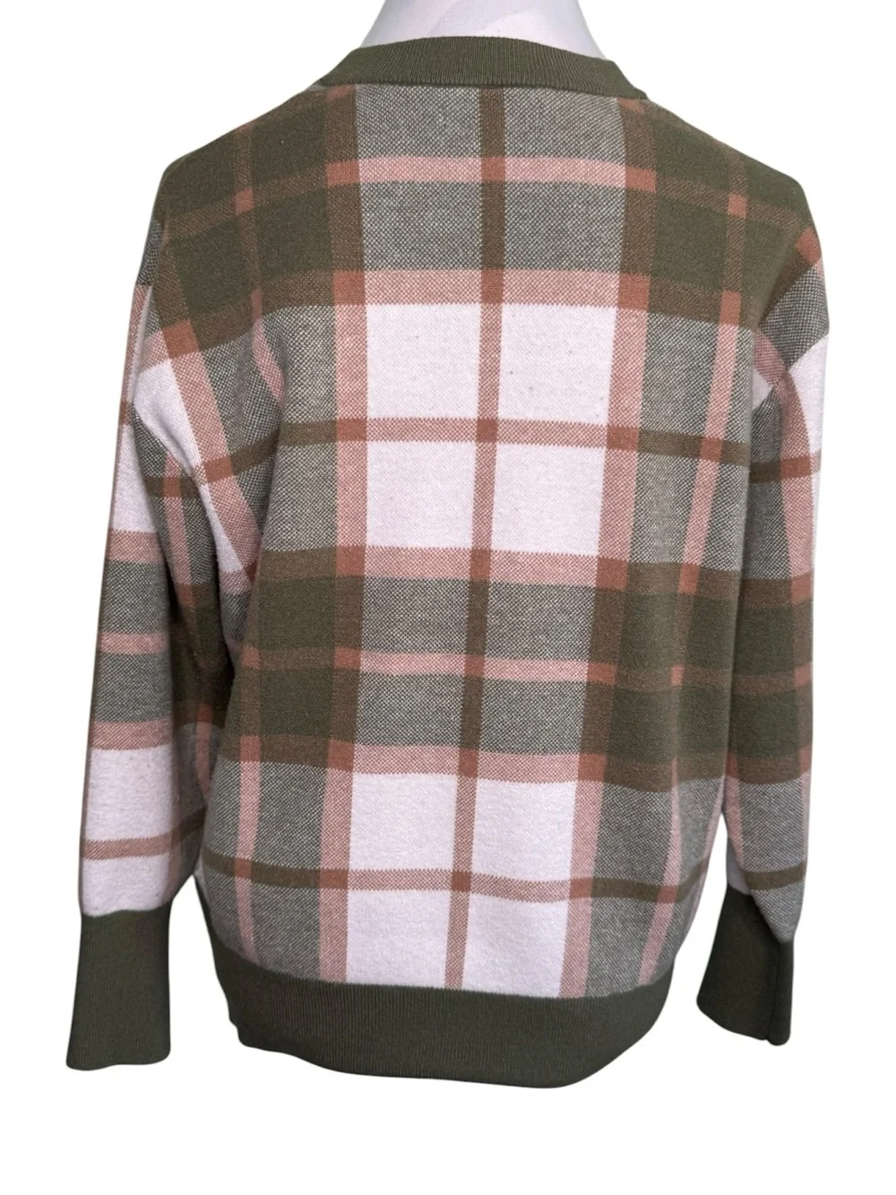 Rachel Zoe Plaid V-Neck Soft Knit Cardigan Olive Green Tan Medium